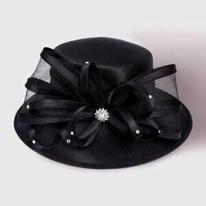 Elegant Dressy Hat Ribbon Rhinestone Accent Derby Church Brunch Tea